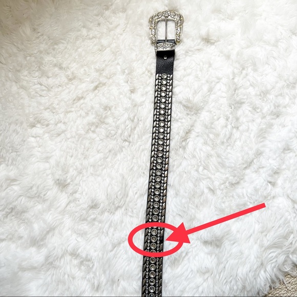 Women’s leather belt with large silver buckle black silver bling rhinestones - Picture 6 of 9